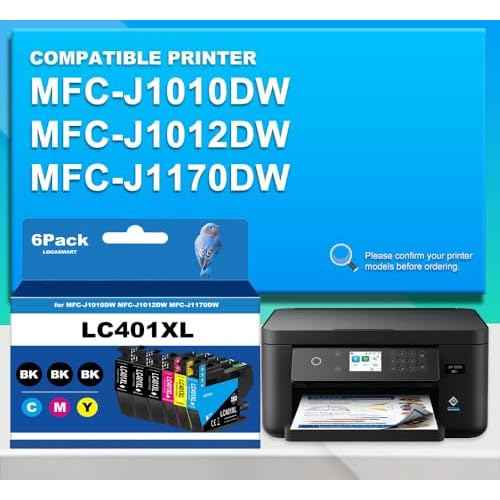 LC401XL Ink Cartridges for Brother Printer Compatible for LC401 Ink Cartridges for MFC-J1010DW MFC-J1012DW MFC-J1170DW Printer 6 Pack (3 Black, 1 Cyan, 1 Magenta, 1 Yellow)