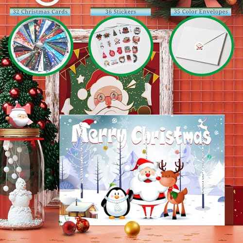 32 Christmas Card Bulk 2025 Special Xmas Season, Assorted Christmas Card Box with Envelopes, Matching Stickers Holiday Greeting Cards with Blank Inside - 4 x 6 Inch Perfect to Send Warm Holiday Wishes to Family Business Friends