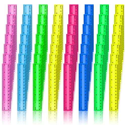 Harloon 288 Pack Clear Color Plastic Rulers 6 Inch Transparent Colorful Ruler with Inches and Centimeters 8 Colors Metric Bulk for Kids School Home Office