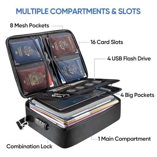 BALEINE Fireproof Document Box with Lock, Portable Fireproof Document Bag Waterproof Fire Proof File Boxes for Documents, File Organizer Box for Important Paperwork (Black, 15''x11''x4'')