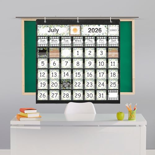 Fulmoon Eucalyptus Classroom Calendar Pocket Chart Set Black & Eucalyptus