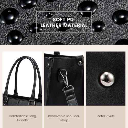 LOVEVOOK Laptop Tote Bag for Women, Large Capacity Vintage Leather Work Computer Bag, Business Casual Shoulder Handbag, 15.6inch Black