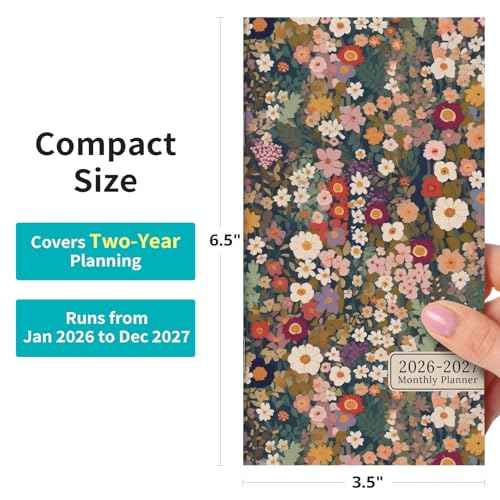 Pocket Calendar 2026-2027 for Purse, Two Year Monthly Planner Pocket Size 6.5" x 3.5", Jan 2026 - Dec 2027 Monthly Planner Small Calendar for School, Work and Home - Garden