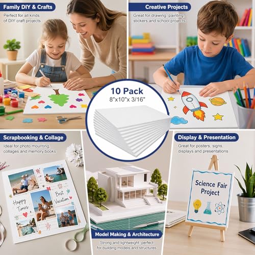 KICPEG 8x10 Inch White Foam Boards 10 Pack - Double Sided Craft & Presentation Signboards