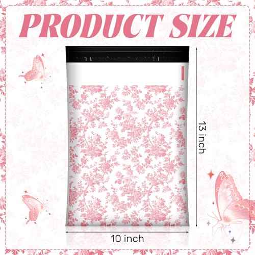 SATINIOR 200 Pack Coquette Poly Mailer 10x13 in Pink Floral Designer Waterproof Self Seal Shipping Mailers Bags for Small Business Large Mailing Envelopes Bulk Tear Resistant Packaging