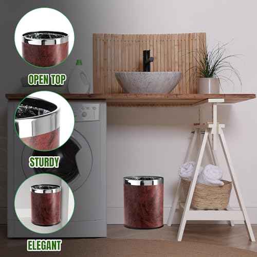 Invisi-Overlap' Open top Leatherette Trash Can, Small Office Wastebasket, Modern Home D?cor, Round Shape (Burgundy)