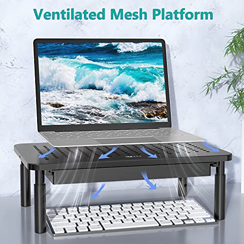 WALI Dual Monitor Stand with Storage, Desk Monitor Riser 3 Height Adjustable, Laptop Riser with Airflow Vents, Desk Organizer for Computer, Laptop, Printer, Notebook (STT003D-2B), 2 Pack, Black