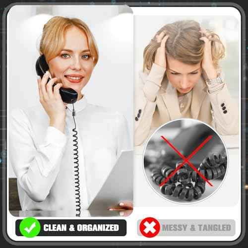 Kingdder 20 Pack Telephone Cord Detangler Anti-Tangle Telephone Handset Cable 360 Degree Rotating Landline Swivel Untangler Extended Cord for Office & Home Desk Phone, Black