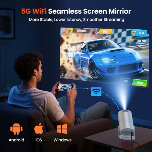 Mini Projector with WiFi and Bluetooth, Portable Movie Projector with 180¡Æ Rotatable, 1080P HD Supported, Auto Vertical Keystone, Compatible with Smartphone, TV Stick, Laptop, HDMI, USB