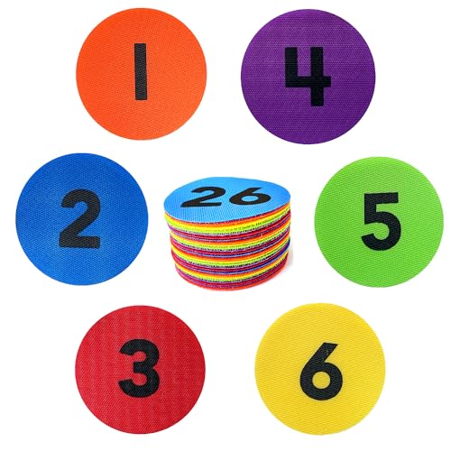 GetALift Numbered Carpet Dots for Classroom 1-26, 4 Inch Rug Spots with Bright Colors & Numbers - Strong Grip Rug Markers