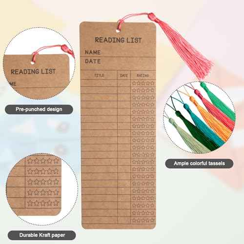 50 pcs Reading List Bookmarks with 50 Bookmark Tassels ? 3x8 Inch Book Tracker and Reading Log Bulk Bookmarks for Book Lovers, Students, Teachers ? Graduation Gifts, Back-to-School Supplies (Brown)