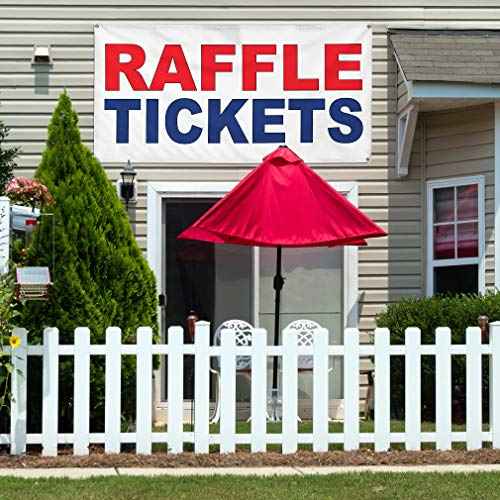 Vinyl Banner Multiple Sizes Raffle Tickets Red Blue Business Outdoor Weatherproof Industrial Yard Signs 4 Grommets 24x48Inches