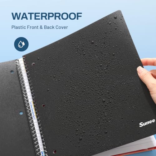 SUNEE Black College Ruled Notebook 400 Pages, 9x11 with 5 Dividers & 3-Hole Punched