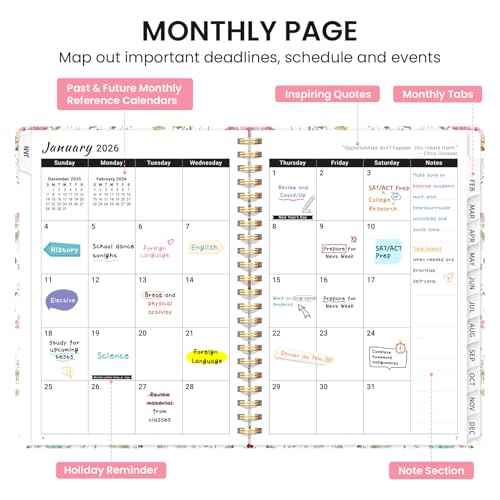 2026 Planner, Weekly and Monthly Calendar Planner for Women, Jan 2026 - Dec 2026, Hardcover Planning Agenda book with Tabs, Spiral Bound, Inner Pocket, Perfect for School Office Supplies, 6.3" x 8.5" - Wildflowers