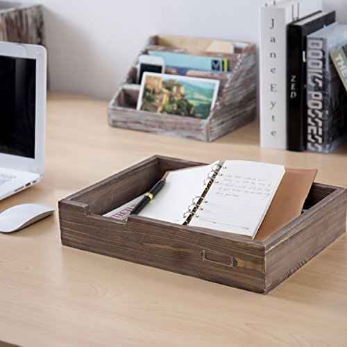 MyGift Set of 2 Vintage Distressed Finish Brown Wood Stackable Office Desktop Document Letter Paper Tray