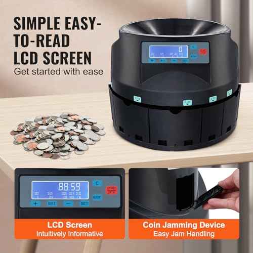 VEVOR USD Coin Counter & Coin Sorters with LCD Display, Coin Sorter Machine for USD Coin 1¡Ë 5¡Ë 10¡Ë 25¡Ë $1, Sorts up to 300 Coins/min, Change Counter Holds 2000 Coins Included 5 Coin Bins & 5 Tubes