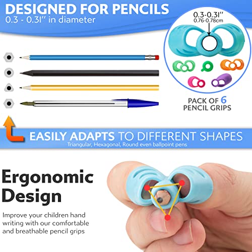 Multicolor Stylo Pencil Grips for Kids Handwriting - 6 Pack, Toddler to Preschool
