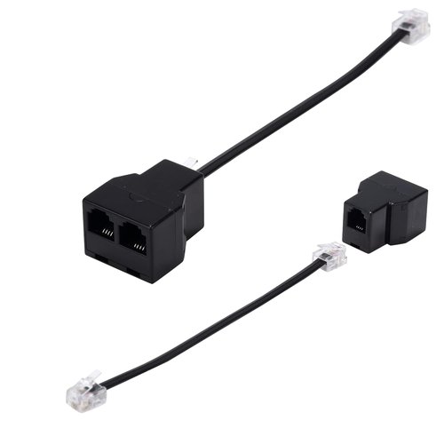 Phone Line Splitter - RJ11 6P4C Plugs for Telephones & Fax Machines | Black 2-Pack
