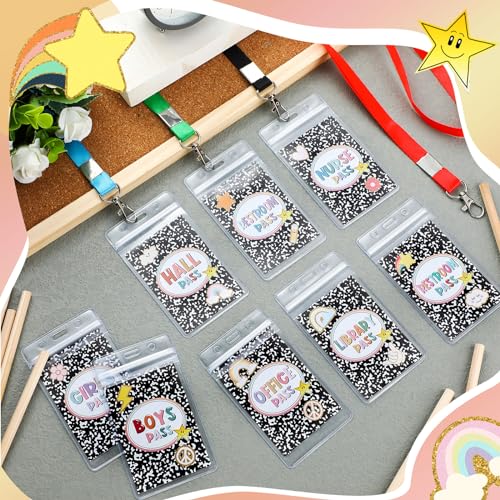 Colorful 8 Pack Classroom Hall Passes with Lanyards - School Management
