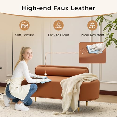 OmySalon Brown Waiting Room Bench with Low Back, 53.5" Faux Leather Reception Seating