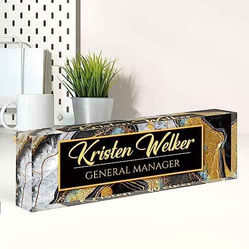 Custom Name Plate for Desk, Desk Name Plate Personalized, Office Decor for Women Men, Acrylic Desktop Accessories, Office Appreciation Gifts for Boss Social Workers Teacher Nurse Employee (Black Coast)