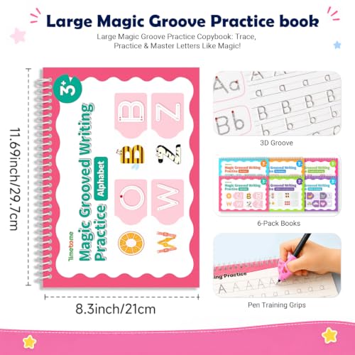 Kids Learning Practice Book Set with Reusable Magic Ink & Grooved Guides