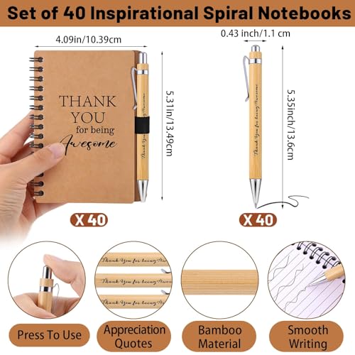 80 Pcs Employee Appreciation Gifts Inspirational Spiral Notebooks Bulk Motivational Journals Thank You Bamboo Ballpoint Pens for Nurse Teacher Coworker (THANK YOU)
