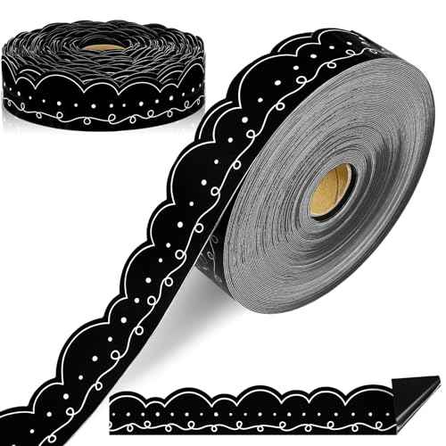 68.9 ft Magnetic Bulletin Board Border Magnetic Whiteboard Strips Rolls for Classroom Chalkboard Trim School Office Chalkboard Decoration(Black with White Squiggles)