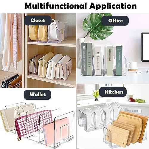 4Pack Clear Acrylic File Sorter, 4 Large Slots Desk Organizer, Desktop File Folder Holder Organizer, Office Storage Stand Rack for Book, Purse, Handbag, Envelopes, Mail, Document, Notebook