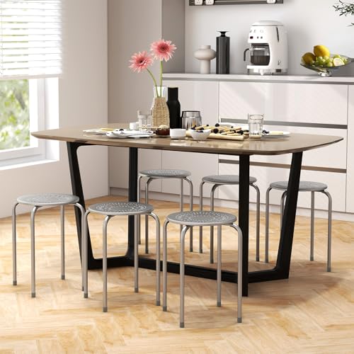 POWERSTONE 6-Pack Stackable Metal Stools - Portable Nesting Chairs for Classroom, Home, Office (Grey)