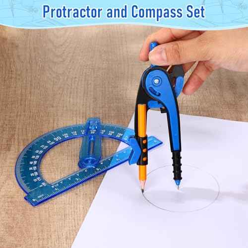 Zonon Student Geometry Math Set Compass and Protractor Set, Drawing Compass and 6 Inch Clear Swing Arm Protractors 180 Degree Math Protractor(Blue)