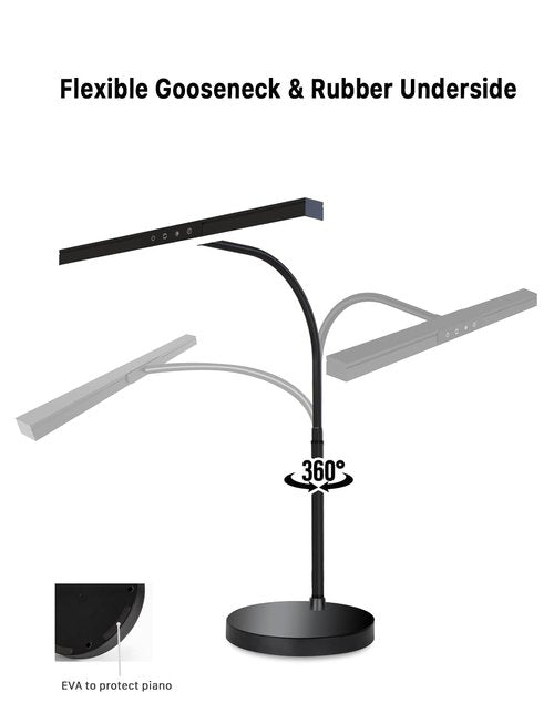 ANINO Piano Light for Upright Piano,55'' Wide Illumination Area,Gooseneck Adjustable Height&Direction,3 Light Modes Dimmable, Timer Eye Care LED Piano Lamp with Steady Base Music Stand Light, Black