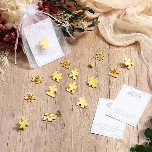 100 Sets Employee Appreciation Gifts Bulk Puzzle Piece Lapel Pins Thank You Cards Organza Bags for Team Appreciation Building Recognition Gifts for Office Soccer Baseball Team (Classic)