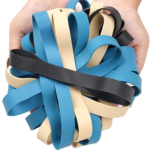 AIWOQI 30 Pack Heavy Duty Rubber Bands 18cm x 15mm Flat Wide Black/Blue/Light Brown