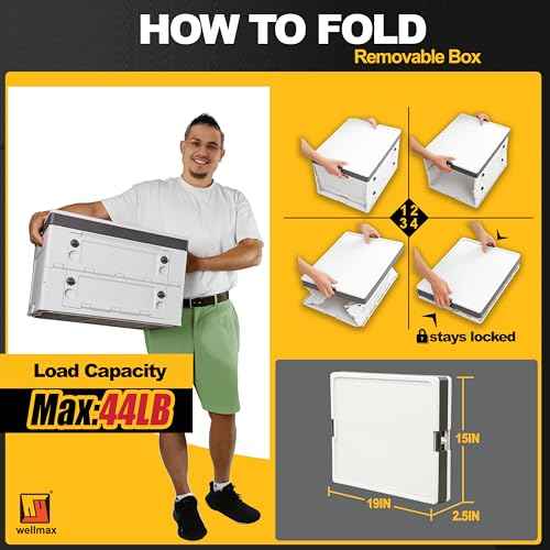 Wellmax Collapsible Crate with Lid - 44LB Stackable Foldable Crate for Groceries, Office & Car Trunk Organizing