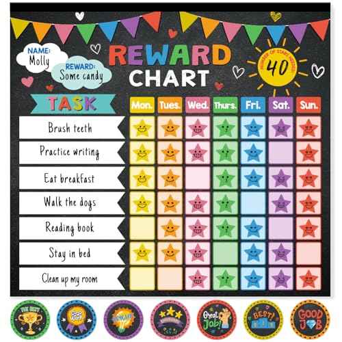 Reward Chart for Kids,Magnetic Behavior Chore Chart for Kids at Home,26 Black Chore Charts,1960 Star Stickers,56 Reward Stickers,Incentive Chore Chart to Develop Responsibility and Good Habits