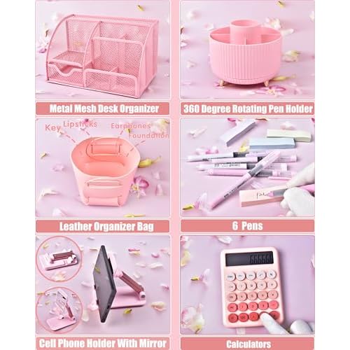 Pink Desk Organizers and Accessories With Mesh Desk Organizer and 360¡ÆRotating Pen Holder and a Lot of Office Pink Office Supplies Beautifully Presented in a Gift Box Christmas Gifts