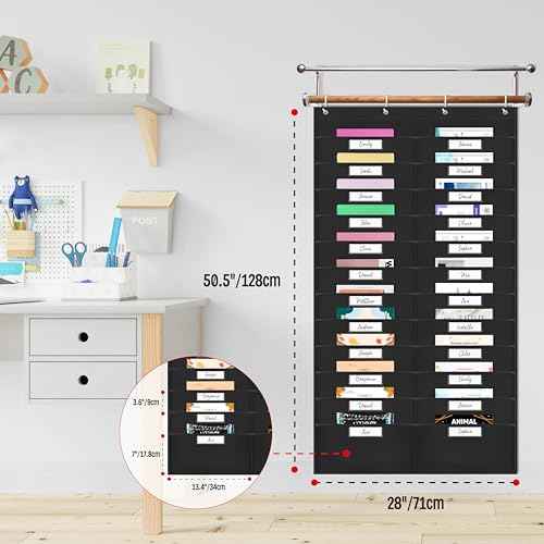24 Pockets Heavy Duty Storage Chart, Hanging Wall File Organizer, Plus 4 Over Door Metal Hangers, 2 Markers & 24 Erasable Blank Cards, Organize Your Assignments, Files, Scrapbooks Papers (28¡± x 50.5¡±)