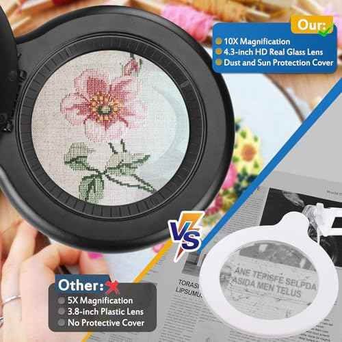 10X Large Magnifying Glass with Light and Stand, 2200 Lumens Stepless Dimmable Lighted Magnifier, Real Glass Lens Desk Lamp, Adjustable Swing Arm Clamp Light Hands Free for Craft Close Work