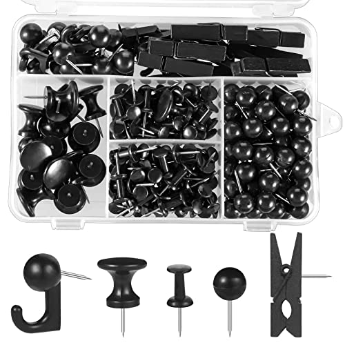 BESARME 200 Pcs Push Pins for Bulletin Board, Black Thumb Tacks for Cork & Foam Boards