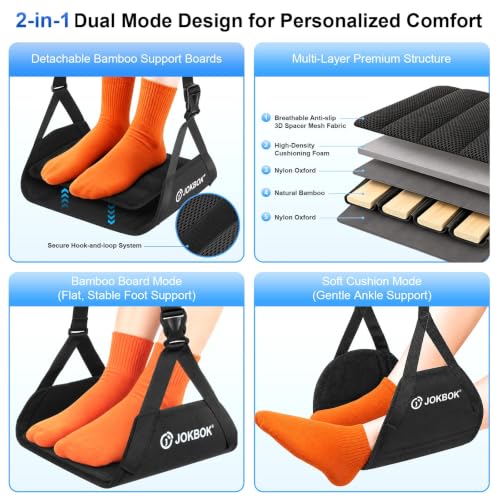 JOKBOK 2-in-1 Airplane Foot Hammock Pack of 1 - Adjustable Bamboo & Soft Cushion Support
