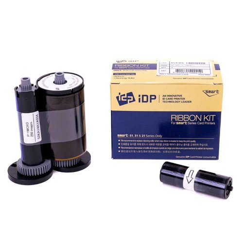IDP Genuine SMART-31 and SMART-51 Series Card Printer Ribbon - YMCKO Color, Resin Black & Overlay Panel Ribbon w Cleaning Roller, 250 Cards/roll (Not Compatible with IDP Solid Printers)