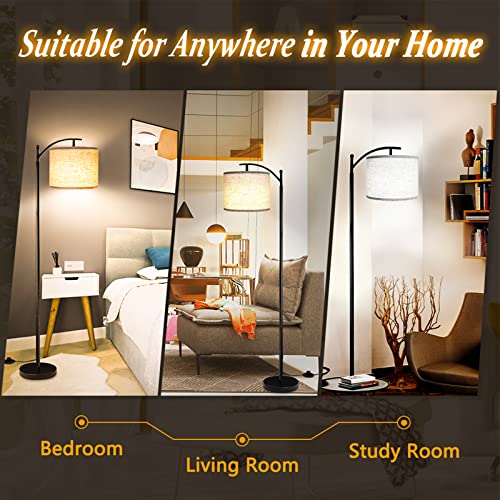 ROTTOGOON Black Floor Lamp with Beige Shade, 3 Color Temperatures LED Bulb, Tall Industrial Reading Lamp for Living Room & Bedroom, Office