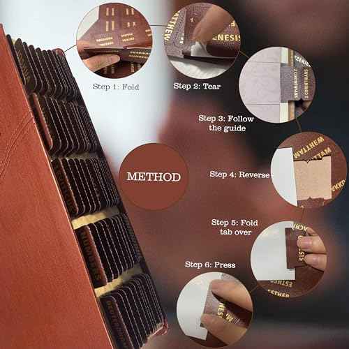 Bible Tabs for Women and Men - Leather Paper Bible Index Tabs - Large Gold Foil Laminated Tabs - Bible Journaling Supplies - 66 Bible Tabs for Old and New Testament,14 Blank tabs (Brown)