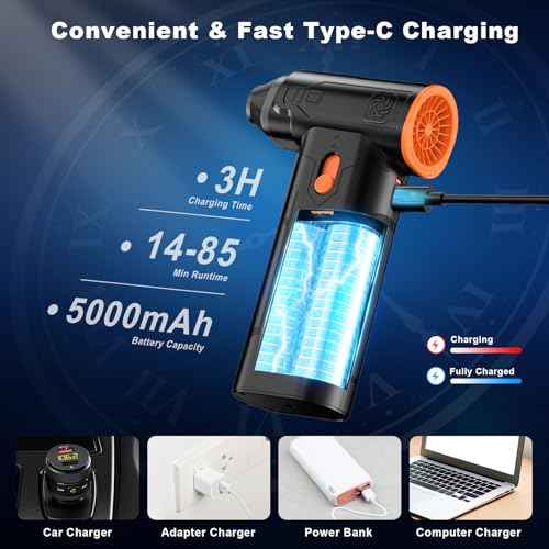 Compressed Air Duster, 130000RPM Multi-Gear Adjustable Electric Air Duster with Brushless Motor, Replaces Compressed Air Cans, Rechargeable Cordless Air Blower for Home Outdoor Computer Keyboard Car