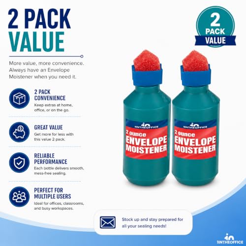 1InTheOffice Envelope Moistener 2-Pack - Easy-to-Fill Water Sponge for Envelopes