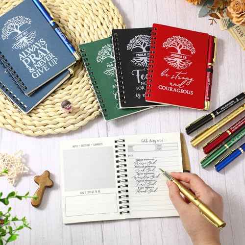 80 Pcs/ 40 Set Christian Christmas Gifts Bulk Spiral Notebooks with Bible Pen Prayer Journal Bible Verse A6 Tree of Life Scripture Notepad for Religious Church Holiday (80, English Special)