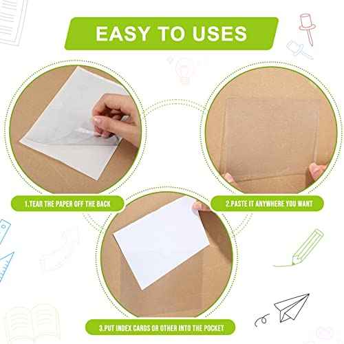 Outus 200 Pack Self Adhesive Label Pockets Bulk Plastic Labels Holders for Storage Bins Clear Classroom Nameplate Sleeves Index Card Tote Photos Waterproof Protect Office(6.3 x 4.33 Inch)
