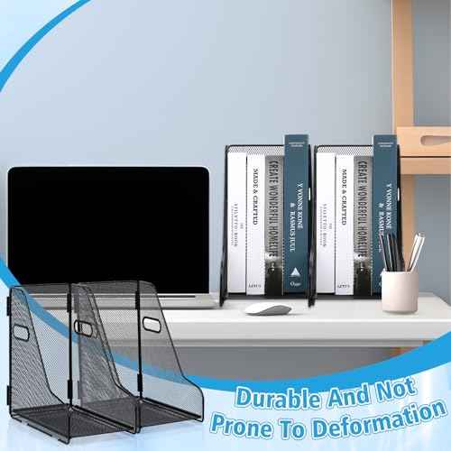 2 Pack Large Binder Folder Holder for Desk Metal Mesh Magazine File Holder Black Vertical File Storage Desktop Binder Organizer Desk Folder Organizer for 3Inch 4Inch 5Inch Binder 10" L x 6" W x 11" H