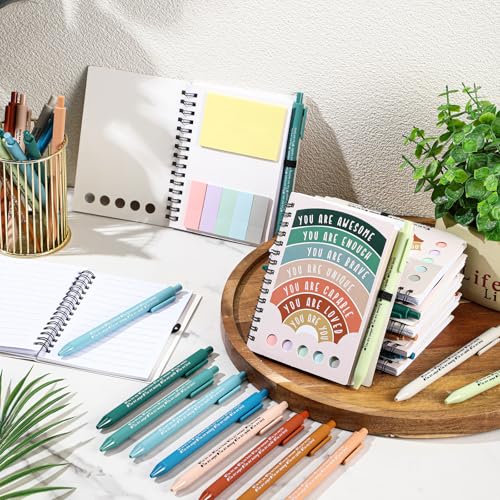 Janlaugh 60 Pcs Mental Health Gifts for Women Men Includes 30 Mental Health Journal 30 Inspirational Ballpoint Pen Self Care Notebook with Sticky Note Mood Tracker Boss Day Gifts for Coworker Employee